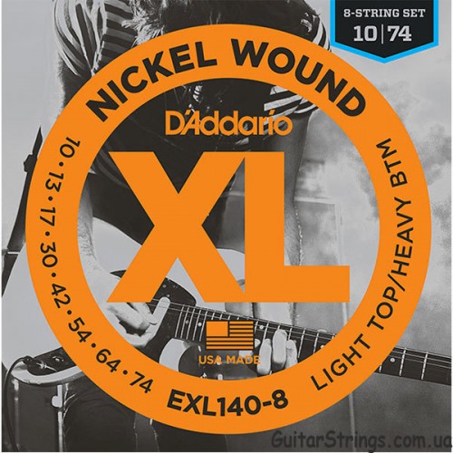 Струни D'ADDARIO EXL140-8 XL NICKEL WOUND LIGHT TOP / HEAVY BOTTOM 8-STRING (10-74)