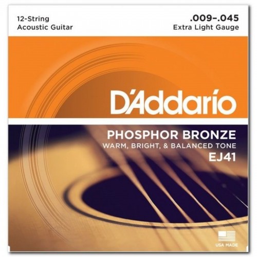 Струни D'ADDARIO EJ41 PHOSPHOR BRONZE 12-STRING EXTRA LIGHT (09-45)