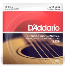 Струни D'ADDARIO EJ39 PHOSPHOR BRONZE MEDIUM 12-STRING (12-52)