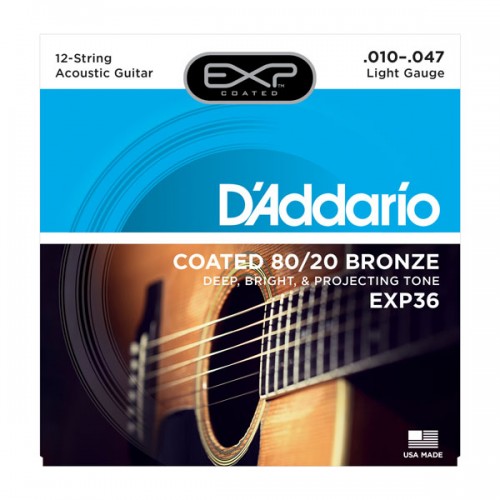 Струни D'ADDARIO EXP36 EXP COATED 80/20 BRONZE LIGHT 12-STRING (10-47)