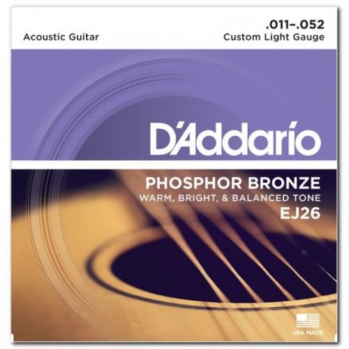 Струни D'ADDARIO EJ26 PHOSPHOR BRONZE CUSTOM LIGHT (11-52)