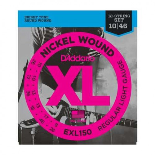 Струни D'ADDARIO EXL150 XL NICKEL WOUND REGULAR LIGHT 12-STRING (10-46)