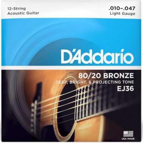 Струни D'ADDARIO EJ36 80/20 BRONZE REGULAR LIGHT 12-STRING (10-47)