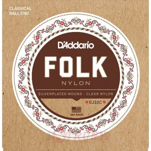 Струни D'ADDARIO EJ32C FOLK NYLON BALL END SILVER WOUND / CLEAR TREBLE