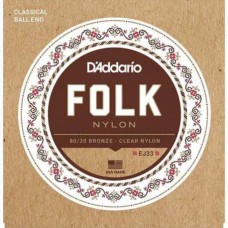 Струни D'ADDARIO EJ33 FOLK NYLON 80/20 BRONZE BALL END CLEAR TREBLE