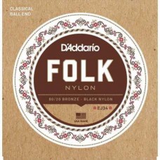 Струни D'ADDARIO EJ34 FOLK NYLON 80/20 BRONZE BALL END BLACK TREBLE