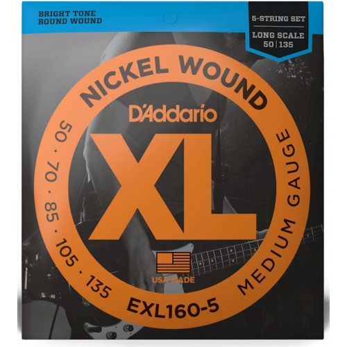 Струни D'ADDARIO EXL160-5 XL NICKEL WOUND BASS MEDIUM 5-STRING (50-135)