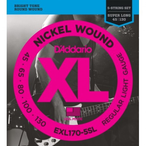 Струни D'ADDARIO EXL170-5SL XL NICKEL WOUND BASS REGULAR LIGHT 5-STRING (45-130)