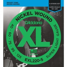 Струни D'ADDARIO EXL220-5 XL NICKEL WOUND BASS SUPER LIGHT 5-STRING (40-125)