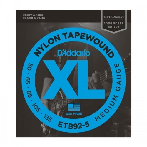 Струни D'ADDARIO ETB92-5 XL NYLON TAPEWOUND 5-STRING BASS (50-135)