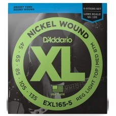 Струни D'ADDARIO EXL165-5 XL NICKEL WOUND BASS REG LIGHT TOP / MED BOTTOM 5-STRING (45-135)