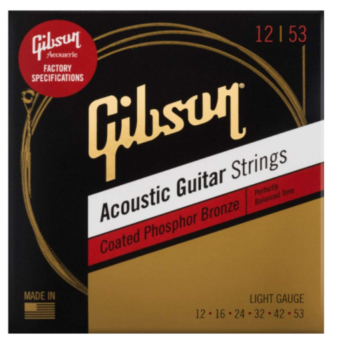 GIBSON SAG-CPB12 COATED PHOSPHOR BRONZE ACOUSTIC GUITAR STRINGS 12-53 LIGHT