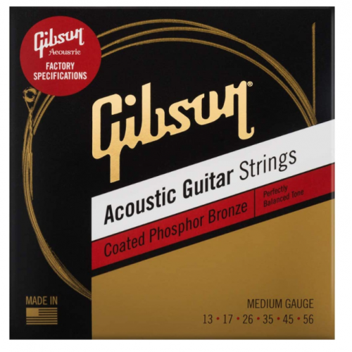 GIBSON SAG-CPB13 COATED PHOSPHOR BRONZE ACOUSTIC GUITAR STRINGS 13-56 MEDIUM