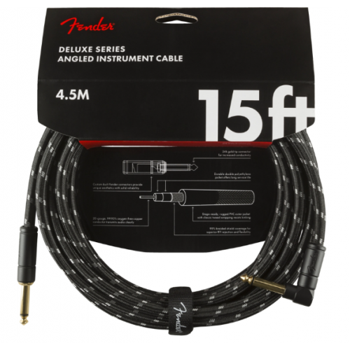 FENDER CABLE DELUXE SERIES 15' ANGLED BLACK TWEED
